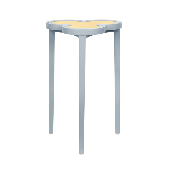 CLOVER CIGAR TABLE WITH REVERSIBLE LACQUER AND NATURAL GRASSCLOTH TOP IN MATTE LIGHT BLUE LACQUER