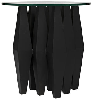 Soldier Side Table, Black Steel with Glass Top