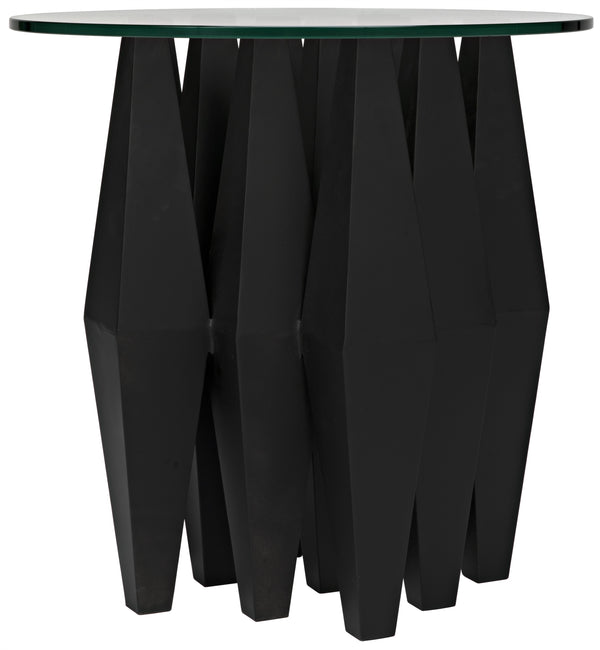 Soldier Side Table, Black Steel with Glass Top
