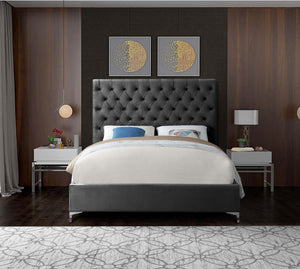 Robin Full Bed In Grey Velvet