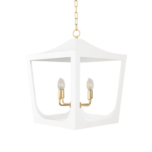 MODERN PAGODA LANTERN WITH FOUR LIGHT GOLD LEAF CLUSTER, BODY IN GOLD LEAF