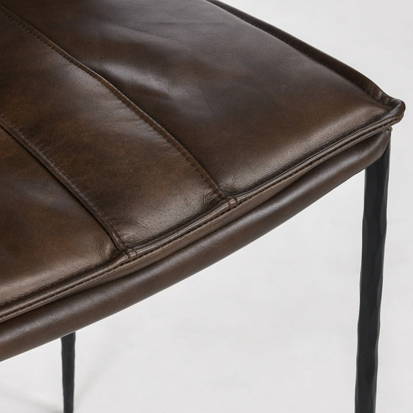 Mayer Leather Bar Stool with Hammered Iron Legs