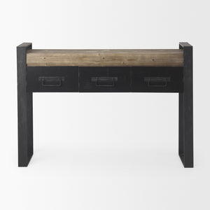 Carga 48L x 12W Black Metal Frame Brown Wooden Top Console Table W/Storage