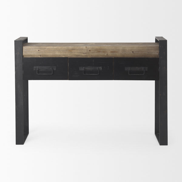 Carga 48L x 12W Black Metal Frame Brown Wooden Top Console Table W/Storage