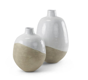 Amos 20.5L x 20.5W x 31.9H White and Dark Beige Color Blocked Ceramic Floor Vase