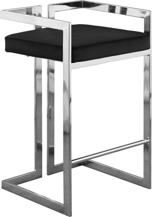 Winifred Stool In Black Velvet and Chrome