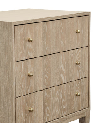 THREE DRAWER SIDE TABLE WITH FLUTED DETAIL IN CERUSED OAK