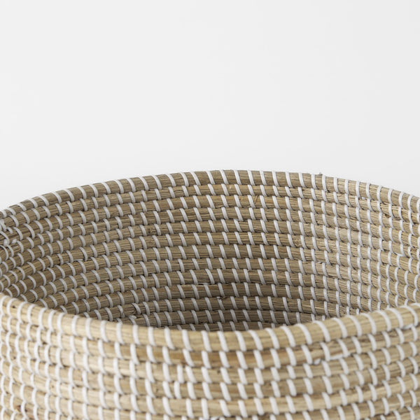 Maddie 13.8L x 13.8W X 15.0H (Set of 3) Light Brown W/White Dipped Seagrass Round Basket  W/ Handles
