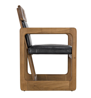 Buraco Teak Armchair with Gloss Finish and Black Leather Upholstery
