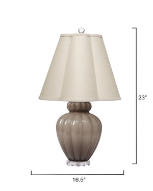 Agnes Blown Glass Table Lamp with Linen Scalloped Shade, Taupe