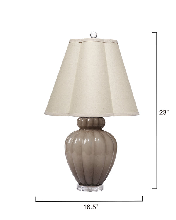 Agnes Blown Glass Table Lamp with Linen Scalloped Shade, Taupe