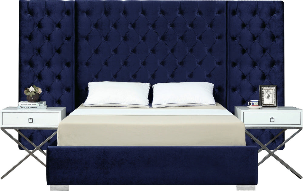 Irene Queen Bed In Navy Velvet