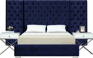 Irene Queen Bed In Navy Velvet
