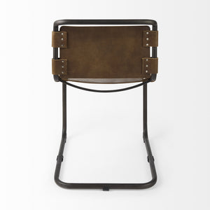 Berbick 33" Total Height Medium Brown Leather w/ Iron Frame Dining Chair