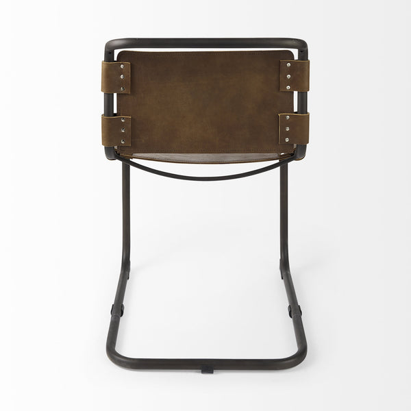 Berbick 33" Total Height Medium Brown Leather w/ Iron Frame Dining Chair