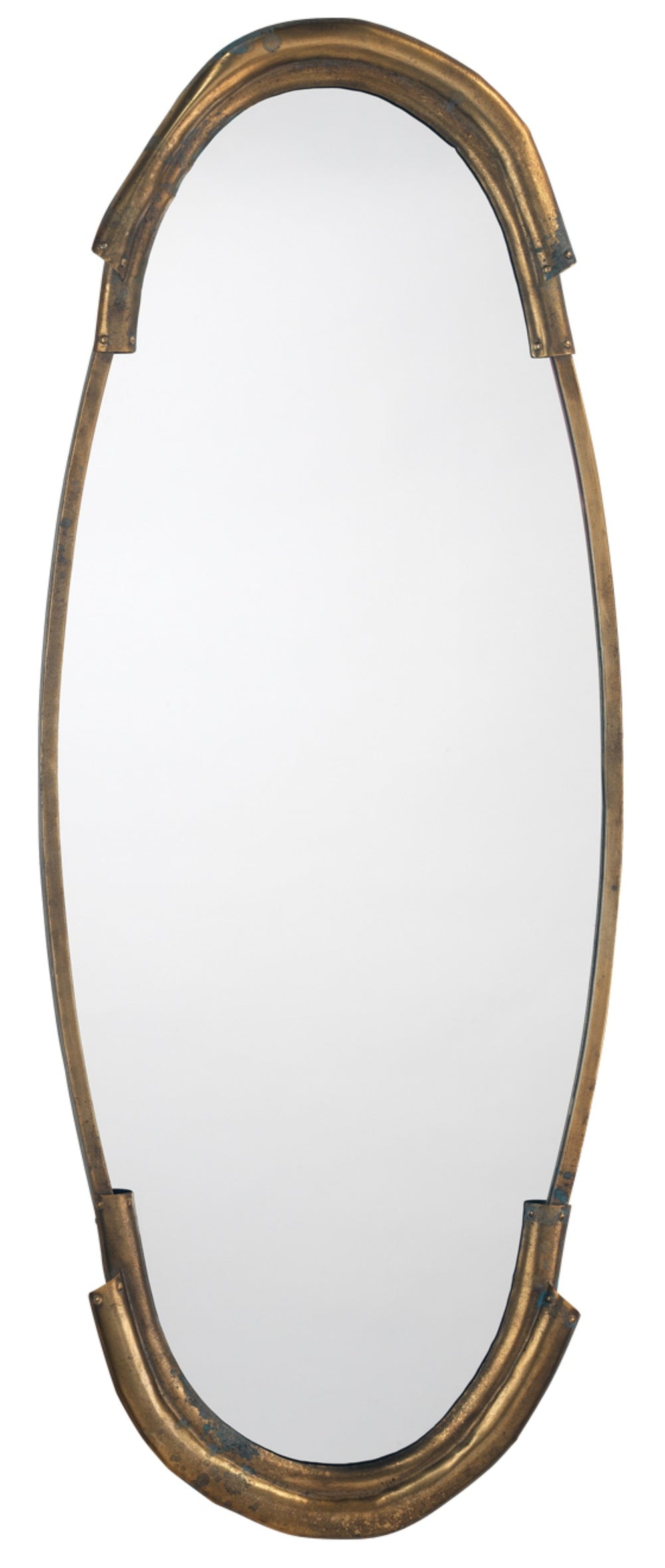 Margaux Metal Oval Wall Mirror, Antique Brass