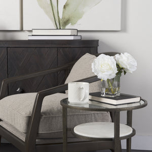 Felicity 15.8L X 15.8W X 22.5H Glass Top W/ White Marble Shelf and Antique Gold Base End/Side Table