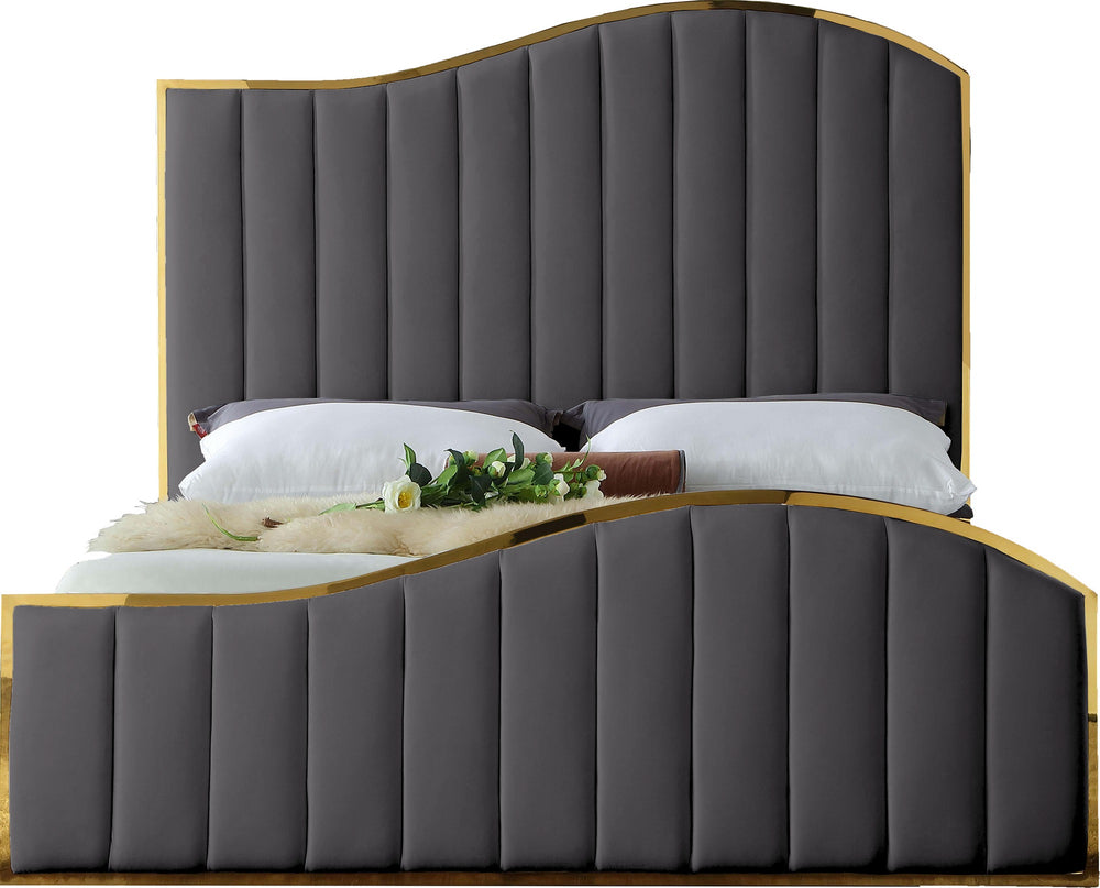 Ethel King Bed In Grey Velvet