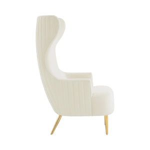 Julia Cream Velvet Channel Tufted Wingback Chair