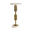 ROUND CIGAR TABLE WITH INTERLOCKING HAMMERED BRASS BASE AND WHITE MARBLE TOP