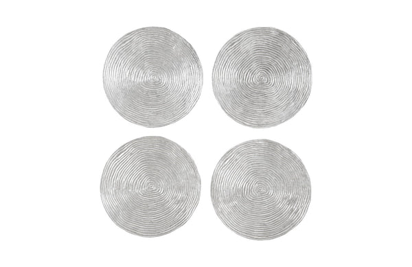 Ripple Wall Disk, Set Of 4, Resin, Large, Silver Leaf With Antiquing