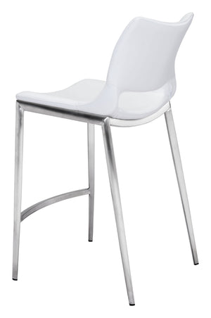 Ace Counter Stool (Set of 2) White & Silver