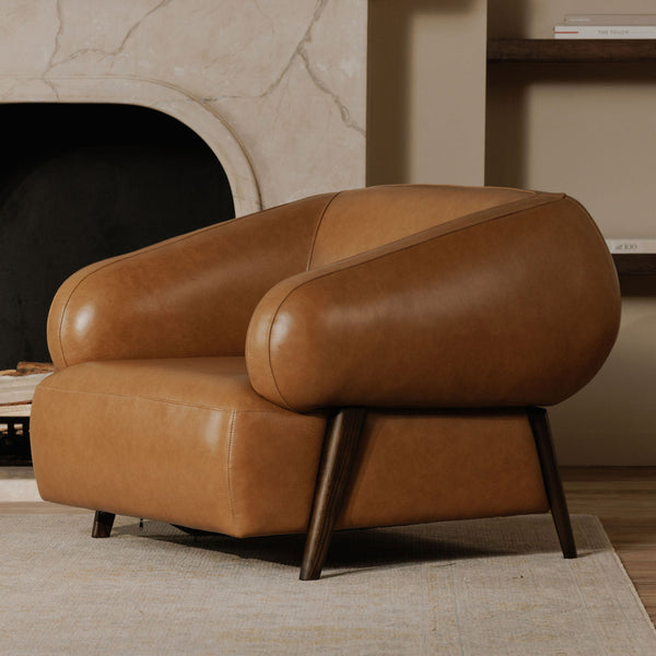 Devlin Lounge Chair in Tan Leather with Ash Legs
