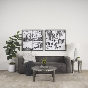 Jenna Cream w/ Black Print Linen Square Decorative Pillow Cover
