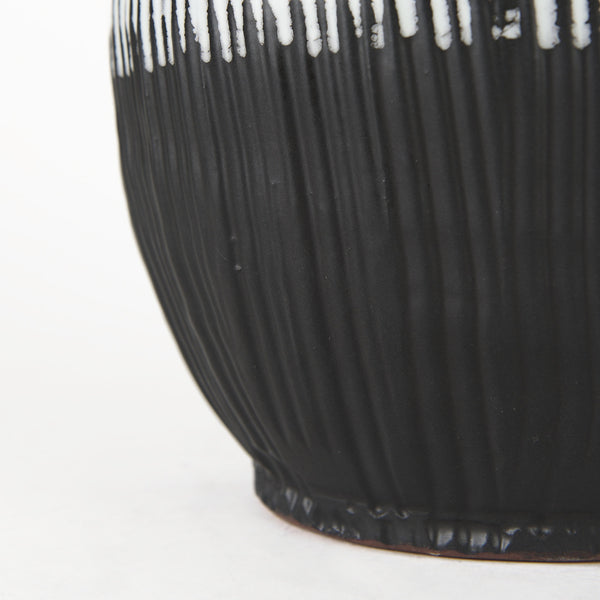 Tanami II Short Dark Brown/White Glazed Ceramic Vase