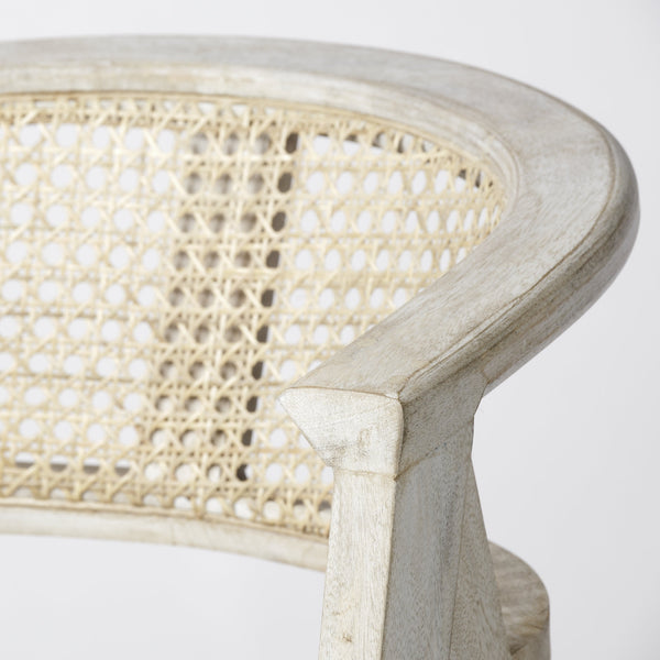 Tabitha 26.75" Seat Height Beige Fabric/Rattan Seat Blonde Wood Frame Counter Stool
