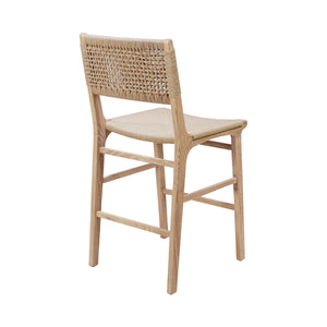 WOVEN BACK COUNTER STOOL WITH RUSH SEAT IN CERUSED OAK