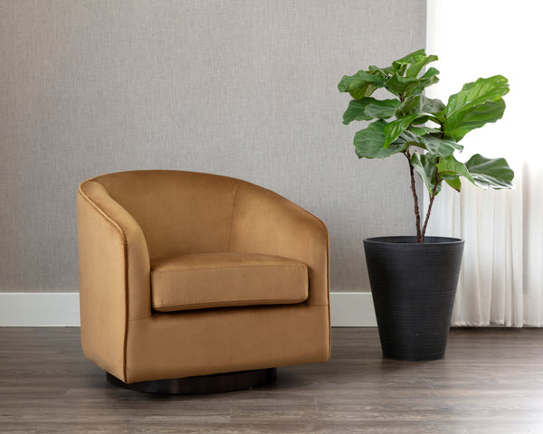 HAZEL SWIVEL LOUNGE CHAIR - DARK BRONZE - GOLD SKY