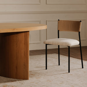 Moe's Foley Dining Chair Set, White Bouclé, Paper Rope
