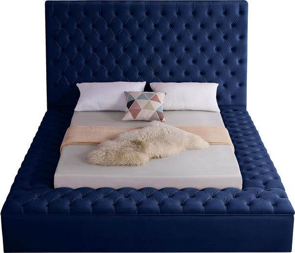 Randal King Bed In Navy Velvet
