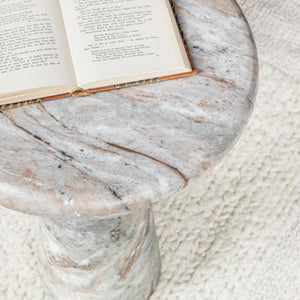 Huxley Marble Round Accent Table with Rusty Gray Veining