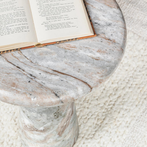 Huxley Marble Round Accent Table with Rusty Gray Veining