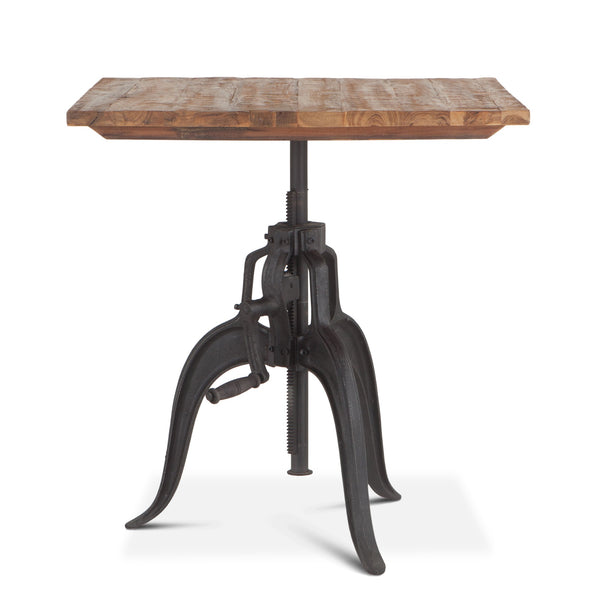 Industrial Loft 30-Inch Reclaimed Teak Wood Dining Table with Adjustable Crank