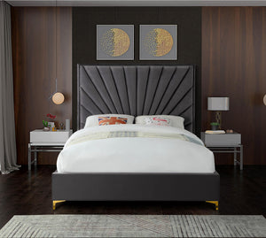 Wilfred Queen Bed In Grey Velvet