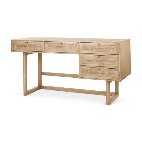 Grier  62.0L x 22.0W x 30.0H Light Brown Solid Wood W/Cane Office Desk