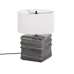 Cedric Table Lamp In Slate Grey Marble-Ivory Linen-Jet Black