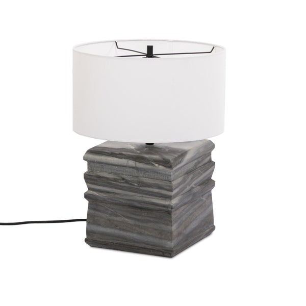 Cedric Table Lamp In Slate Grey Marble-Ivory Linen-Jet Black