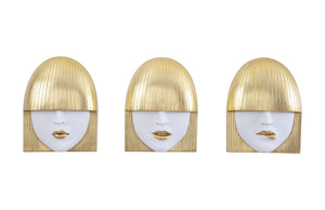 Fashion Faces Wall Art, Smallall, White And Gold Leaf, Set Of 3