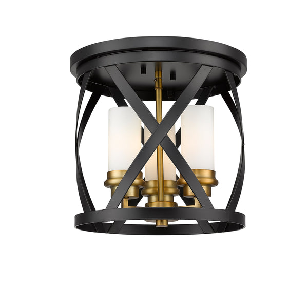Malcalester 3 Light Flush Mount in Matte Black + Olde Brass Finish