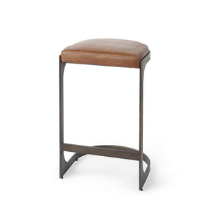 Tyson 17L x 18W x 28H Brown Leather W/ Metal Frame Counter Stool