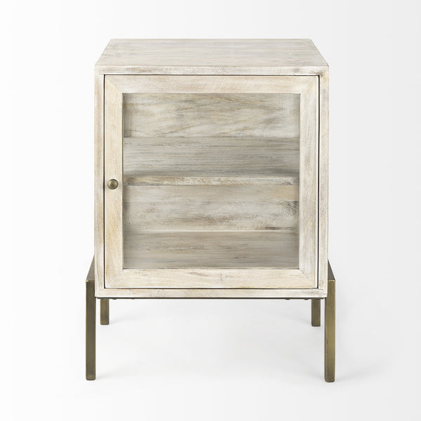 Arelius 20L x 18W x 26H White Wood W/ Gold Metal Frame End/Side Table