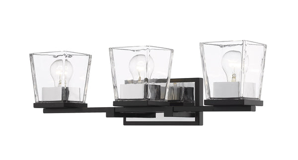 Bleeker Street 3 Light Vanity in Matte Black + Chrome Finish