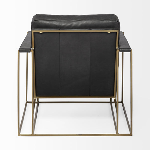 Watson Black Leather Wrap Gold Metal Frame Accent Chair