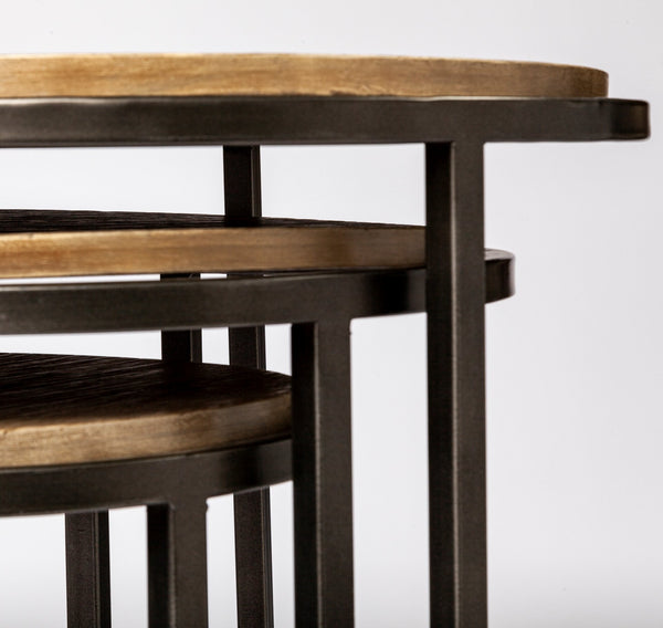Glover (Set of 3) 20L x 20W Brown Wood Round Top W/Metal Nesting Accent Tables