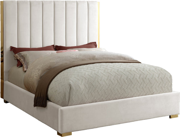 Janie King Bed In Cream Velvet