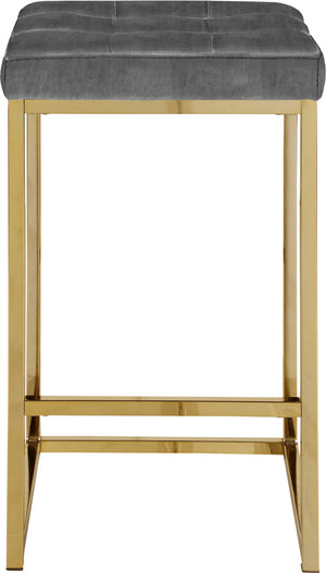 Pearl Stool In Grey Velvet and Gold